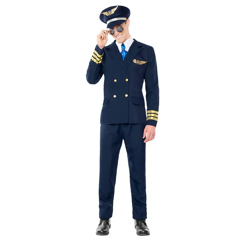 Déguisement pilote de ligne bleu marine adulte