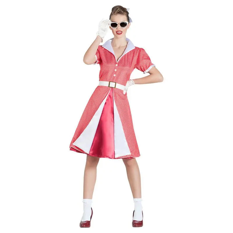 Déguisement pin-up à robe rouge à pois