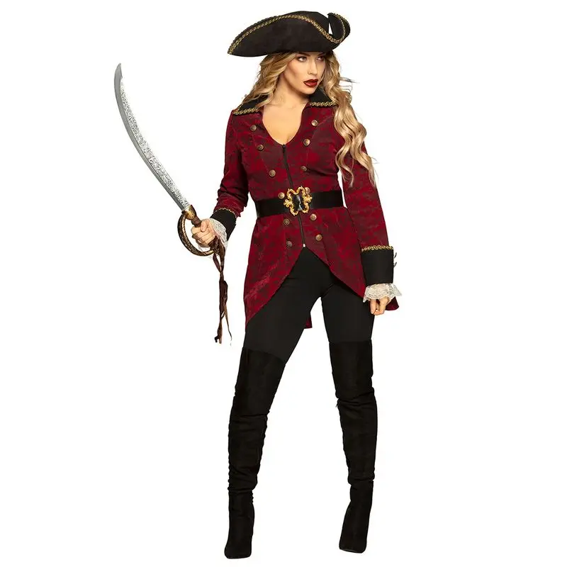 Déguisement pirate à manteau bordeaux femme
