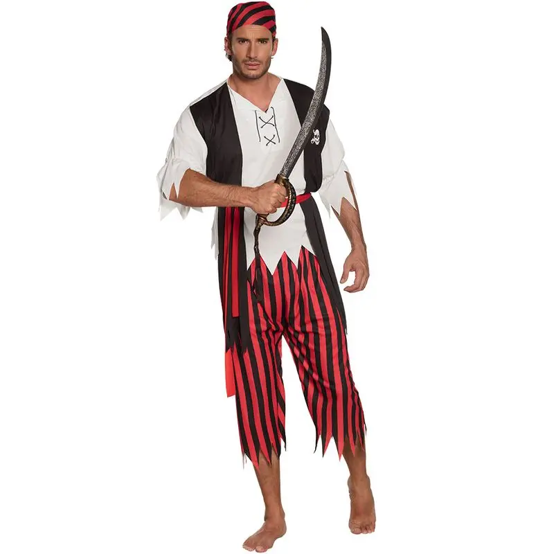 Déguisement pirate à pantalon rayé rouge adulte