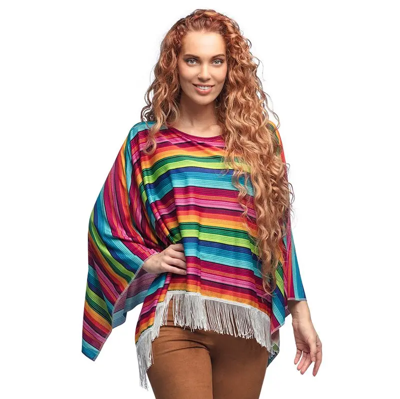 Déguisement poncho arc-en-ciel à franges