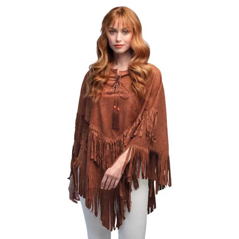 Déguisement poncho marron à franges