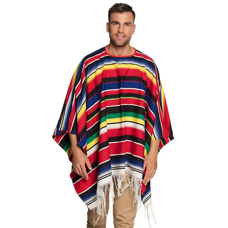 Déguisement poncho mexicain à rayures horizontales