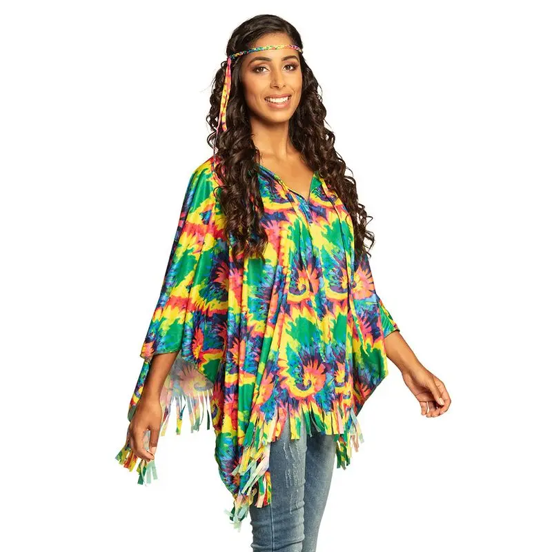 Déguisement poncho tie and dye à franges