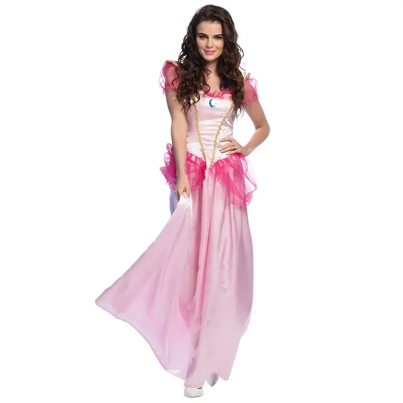Déguisement princesse rose aux volants fuchsia