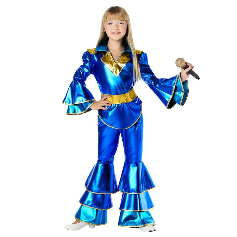 Déguisement reine du disco bleu métallisé enfant