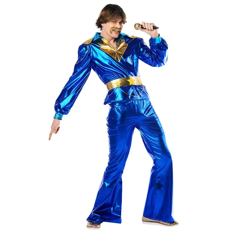 Déguisement roi du disco bleu métallisé adulte