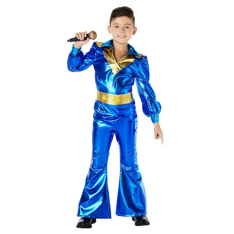 Déguisement roi du disco bleu métallisé enfant