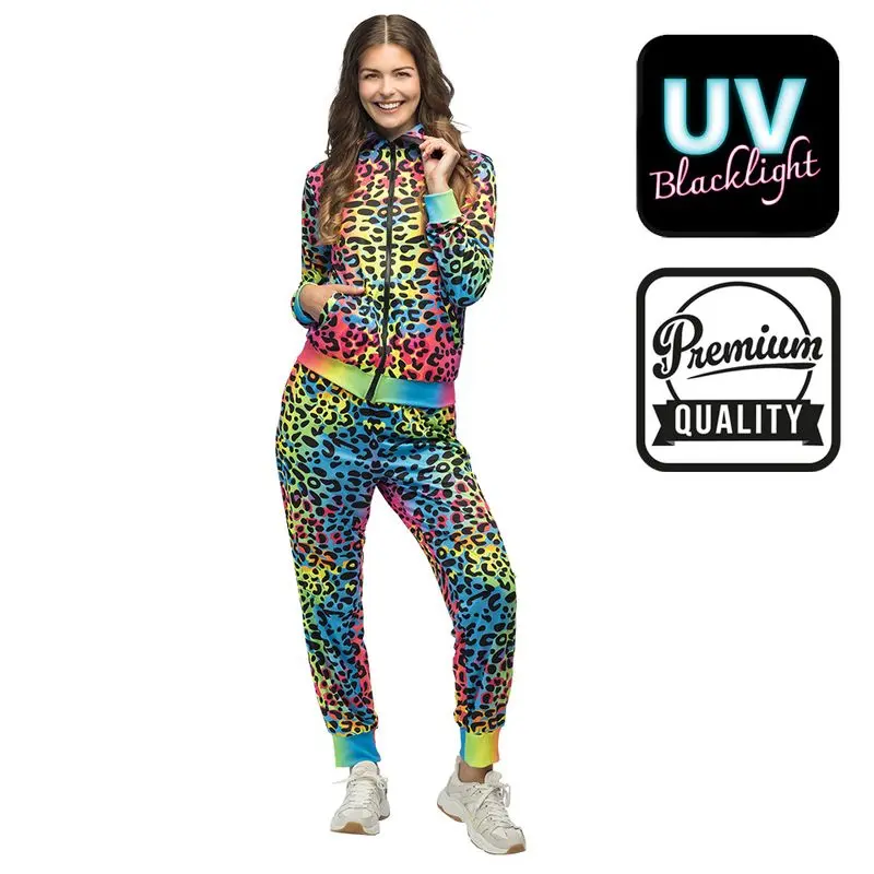 Déguisement survêtement léopard fluo femme