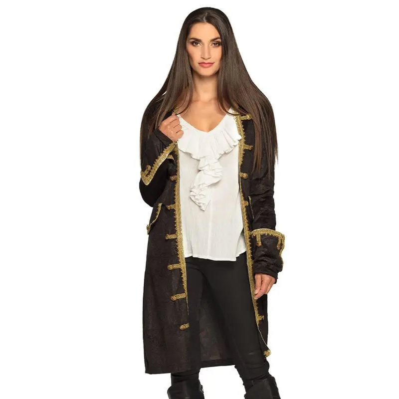 Déguisement veste de pirate à galons dorés femme