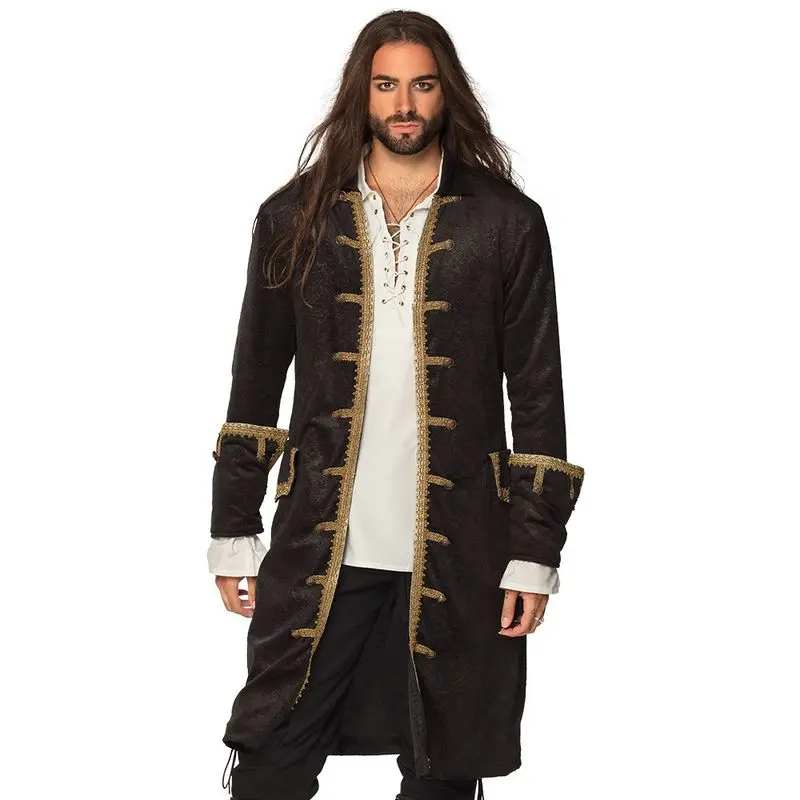 Déguisement veste de pirate à galons dorés homme