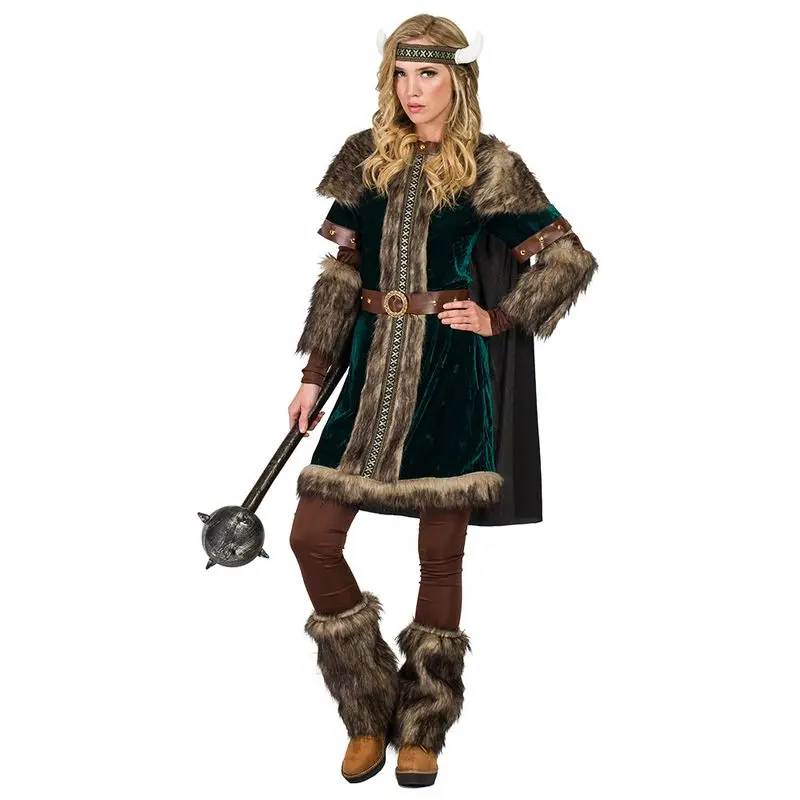 Déguisement viking à manteau vert femme