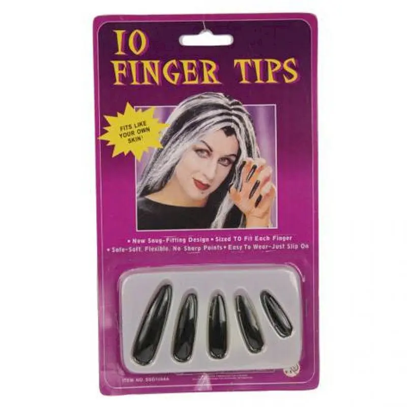 Dix longs faux ongles de sorcière noirs à enfiler