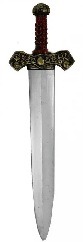 Épée à poignée rouge et garde dorée ouvragée 75 cm