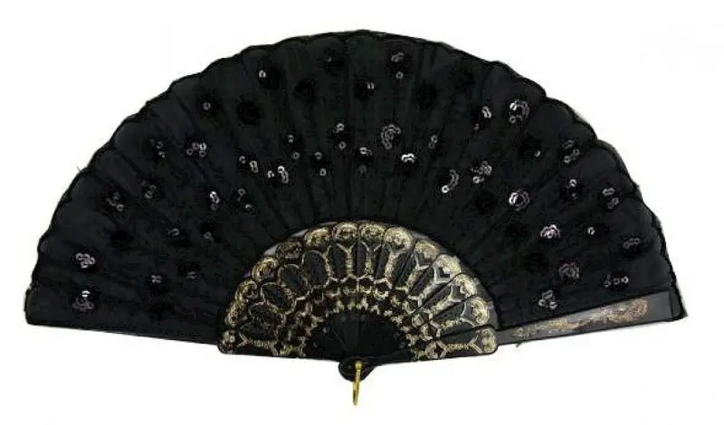 Éventail brodé à paillettes noires