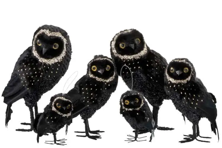 Hibou peluche-plumes noir et or 25cm