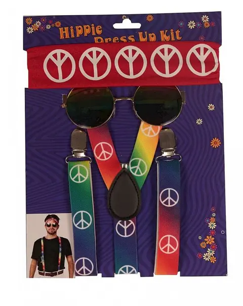 Kit de hippie à bandana, lunettes rondes et bretelles arc-en-ciel
