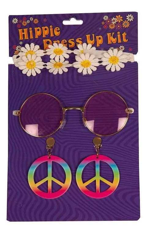 Kit de hippie à bandeau fleuri, lunettes rondes et boucles d'oreilles peace