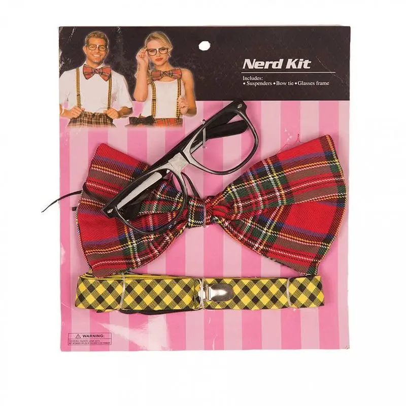Kit de nerd à bretelles, nœud papillon et lunettes