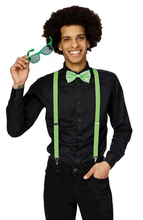 Kit fluo vert à bretelles, nœud papillon et lunettes