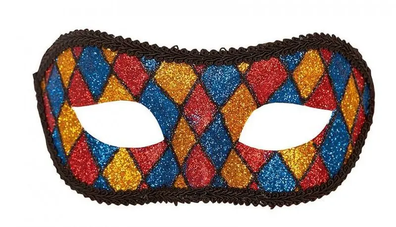 Loup arlequin à losanges rouges et bleus