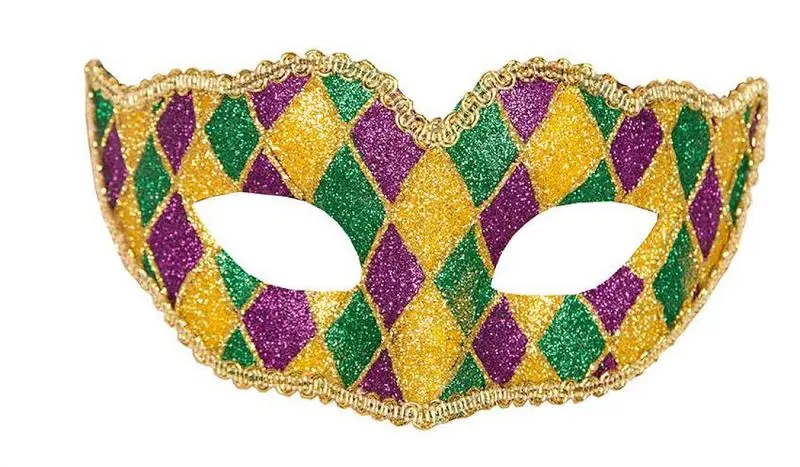Loup arlequin à losanges violets et verts