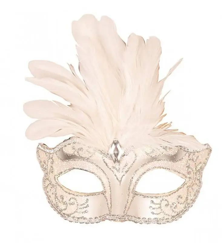 Loup blanc à plumes et arabesques argentées