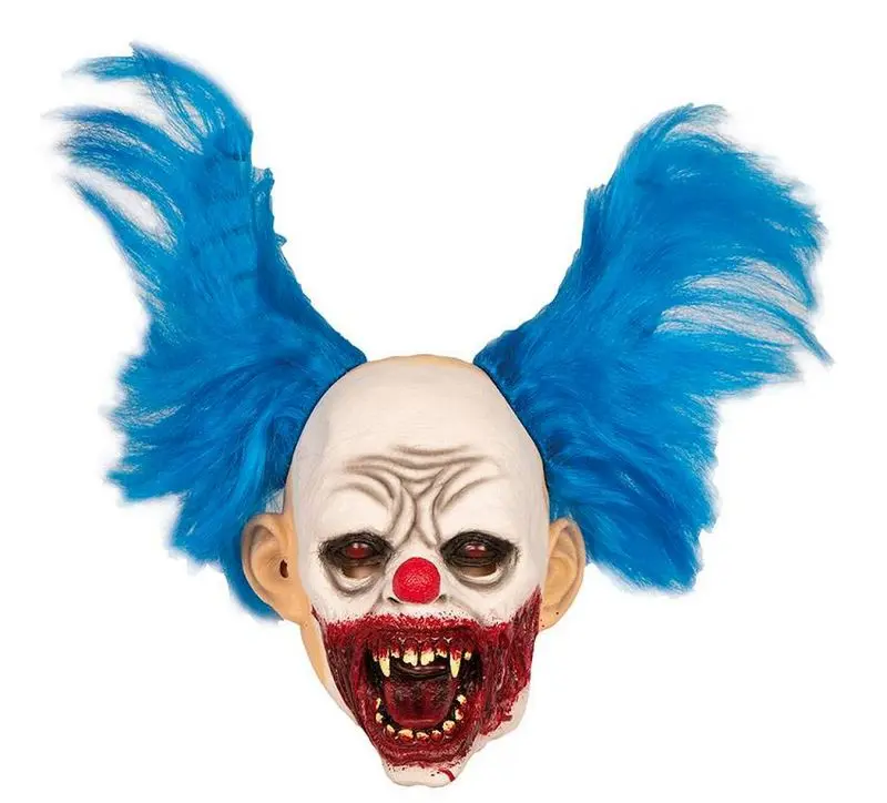 Masque clown à touffes bleues et bouche sanglante