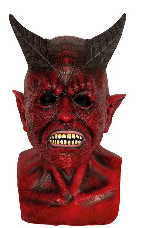 Masque diable rouge à cornes noires avec cou