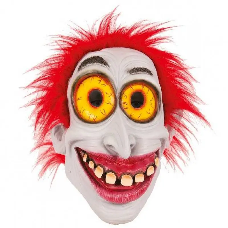 Masque grimaçant blanc à cheveux rouges