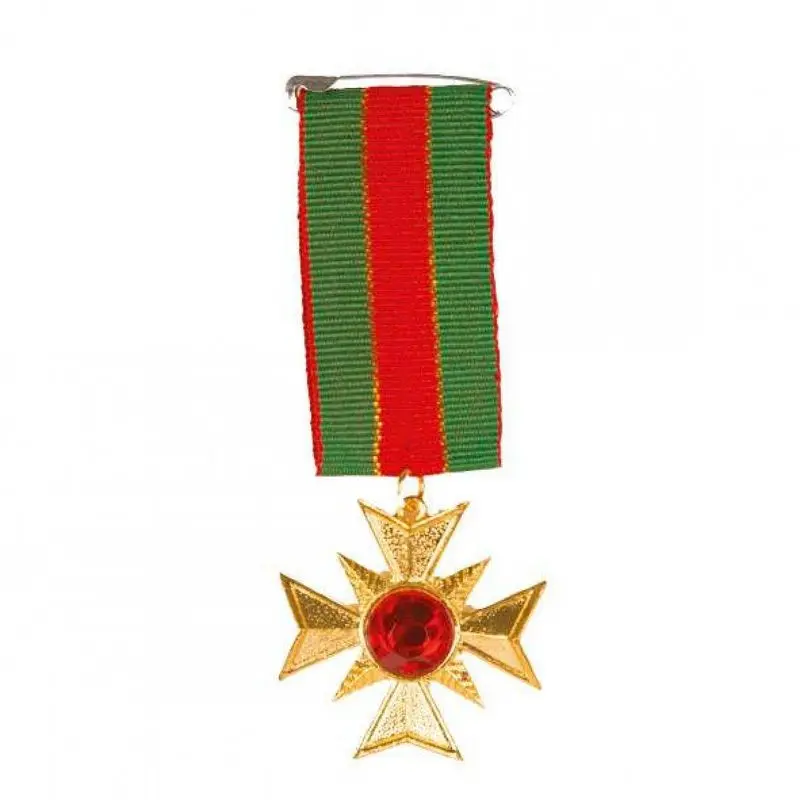 Médaille croix dorée à ruban vert et rouge