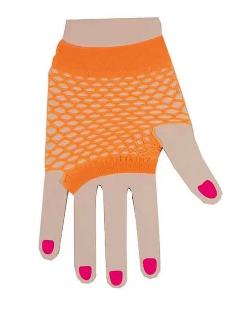 Mitaines courtes en résille orange fluo