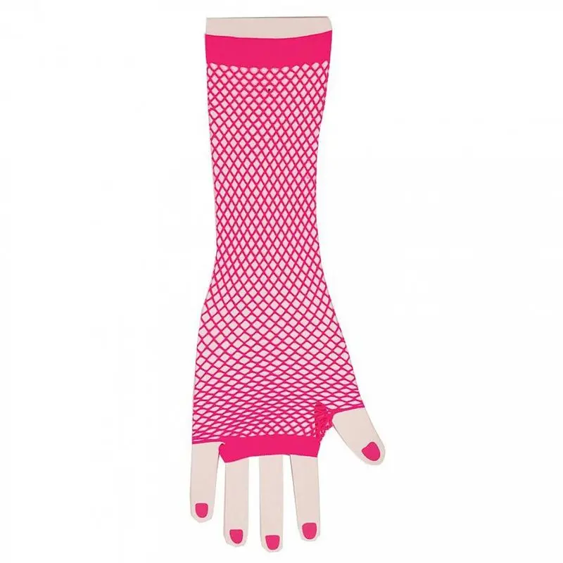 Mitaines longues en résille fuchsia