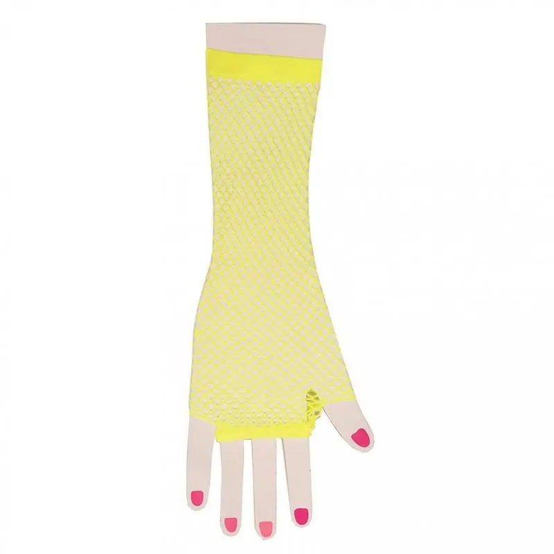 Mitaines longues en résille jaune fluo