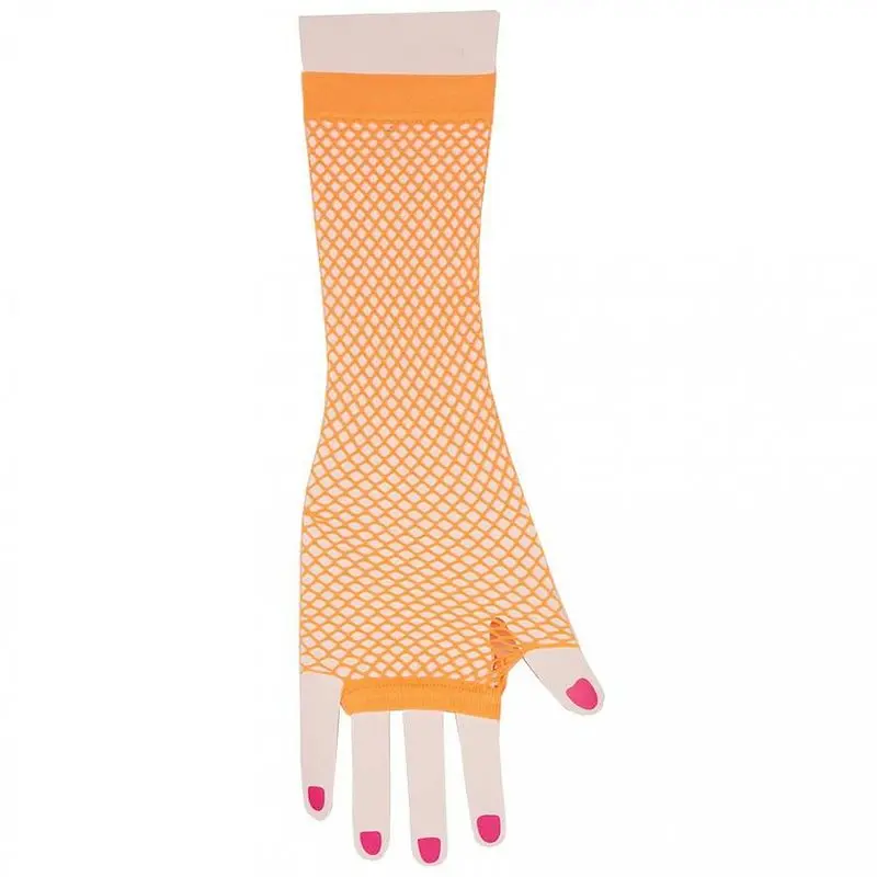 Mitaines longues en résille orange fluo