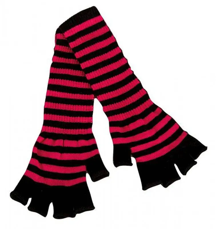 Mitaines longues rayées noir et fuchsia