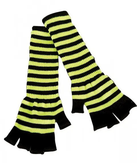 Mitaines longues rayées noir et jaune fluo