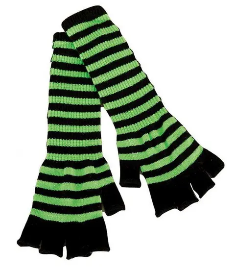 Mitaines longues rayées noir et vert fluo