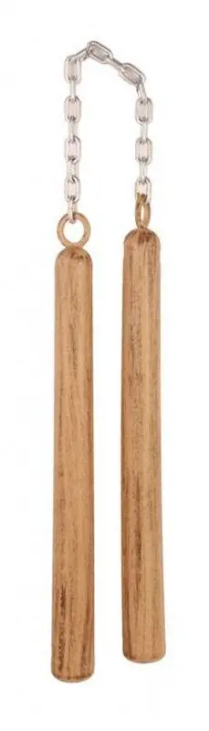 Nunchaku en bois imité à chaîne argentée