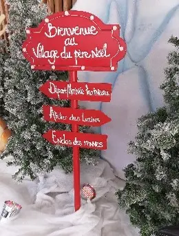 Panneau indicateur métal village du Père Noël
