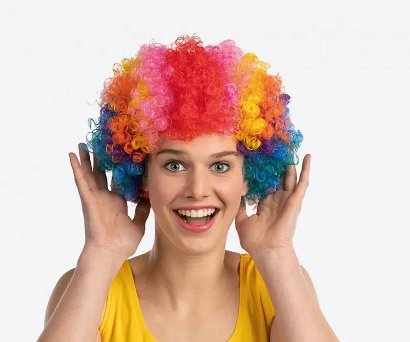 Perruque courte frisée clown multicolore
