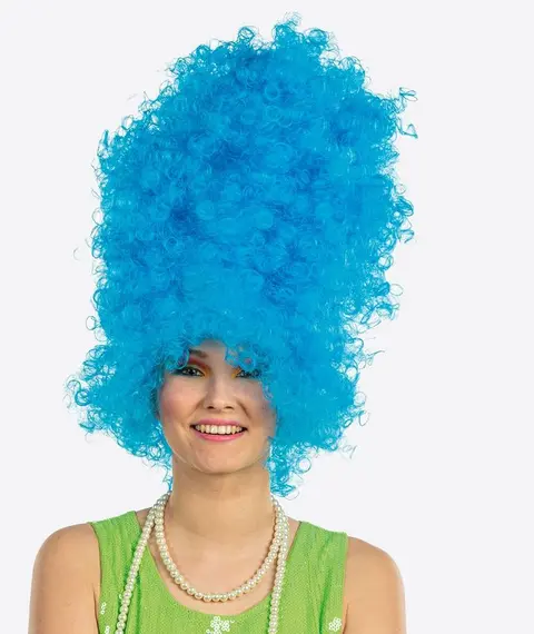 Perruque haute frisée bleue