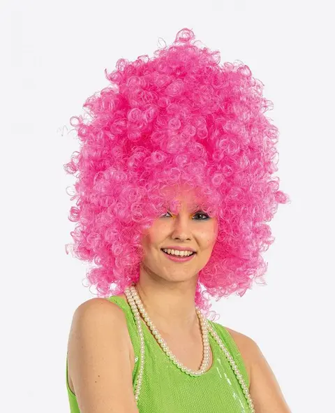 Perruque haute frisée rose