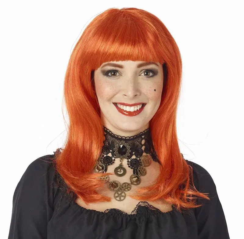 Perruque longue avec frange Erica rousse