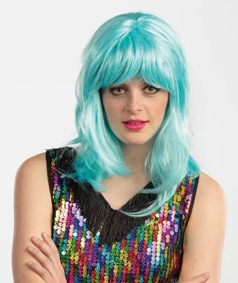 Perruque longue Katia turquoise