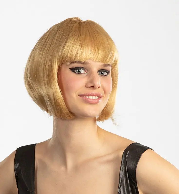 Perruque mi-longue avec frange blonde