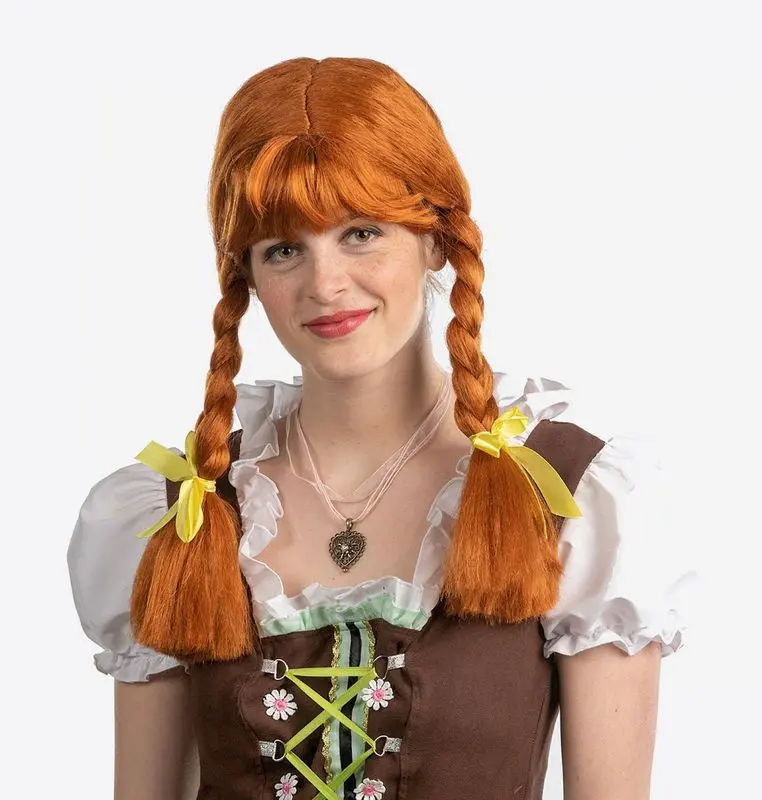 Perruque mi-longue tresses et frange marron