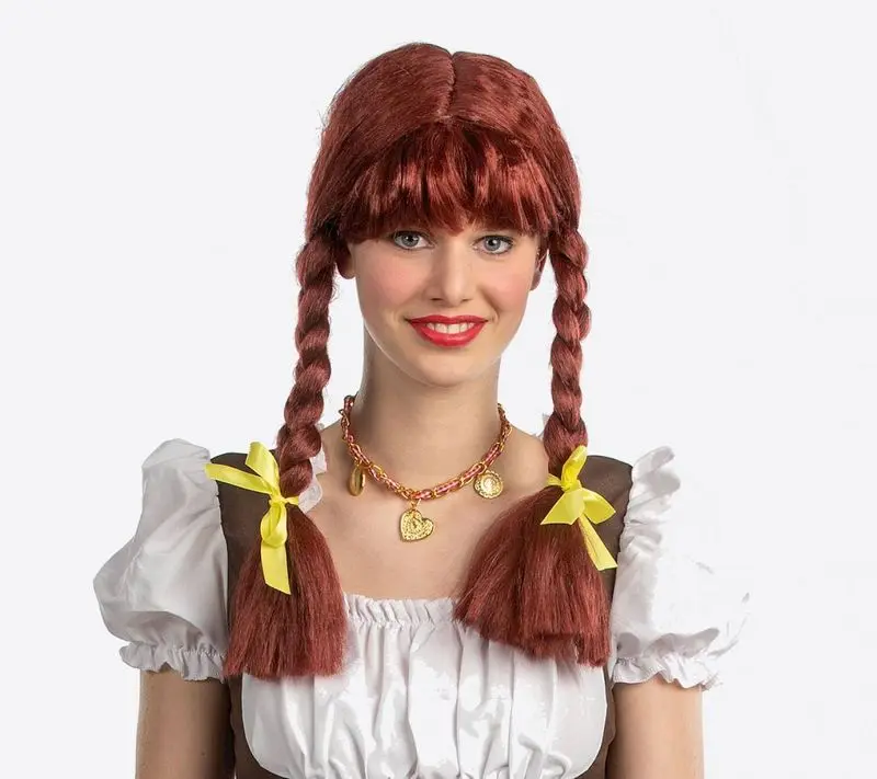 Perruque mi-longue tresses et frange rousse