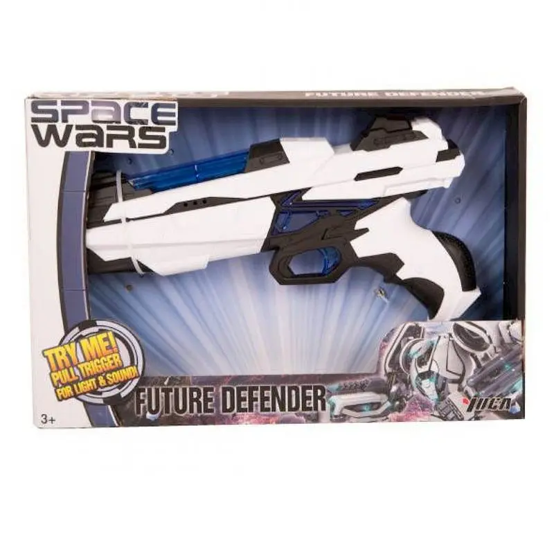 Pistolet spatial blanc et noir à éclats bleus