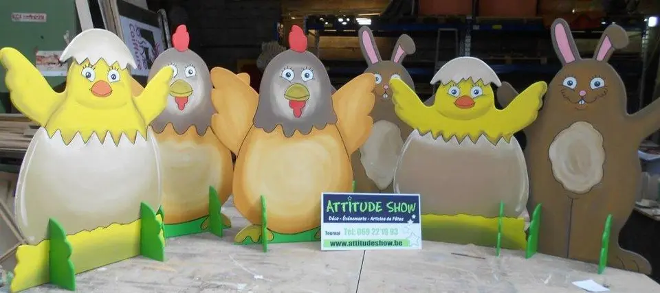 Poule en bois 2D peint